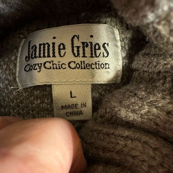 Jamie Gries Cozy Chic Collection Cardigan Turtleneck L Taupe Floral Sweater - Picture 5 of 9
